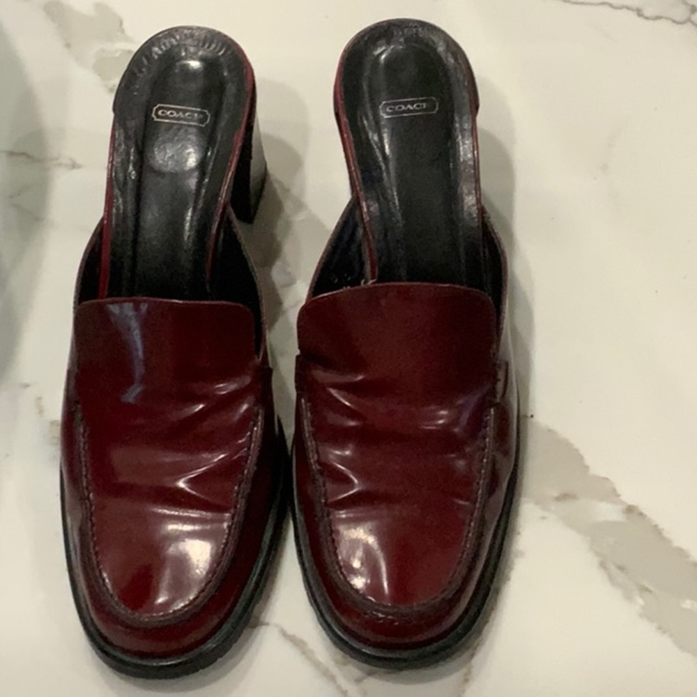 Coach red heeled Mules, size 7B.